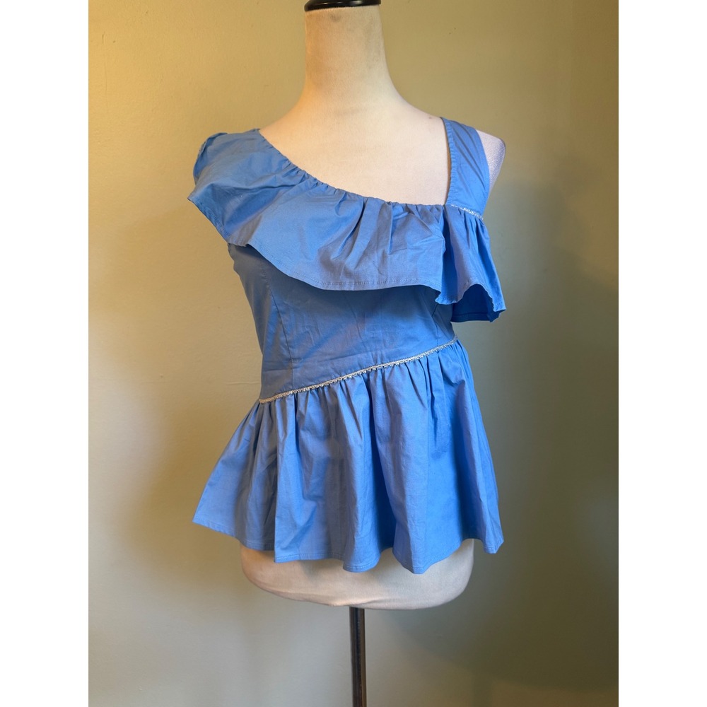 Blue Ruffle Peplum Top beaded y2k‎ coquette cottage dainty top shirt fairy retro